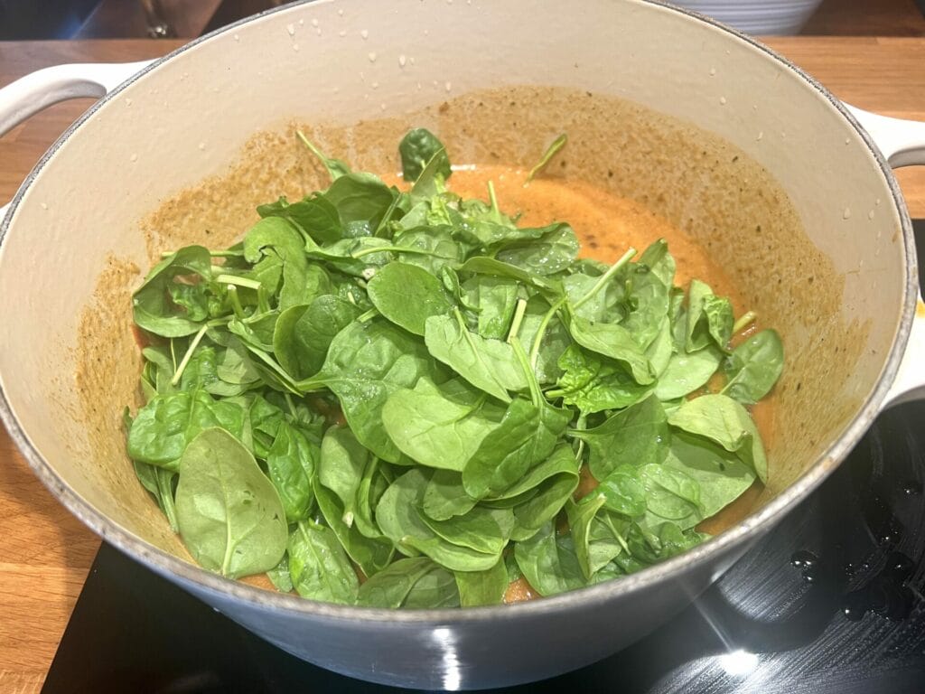 Spinach added to curry